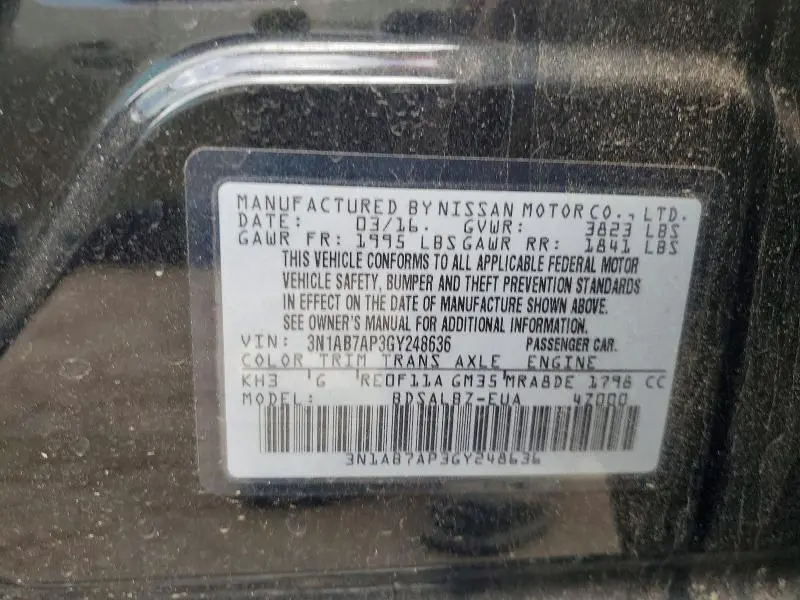 2016 NISSAN SENTRA S  