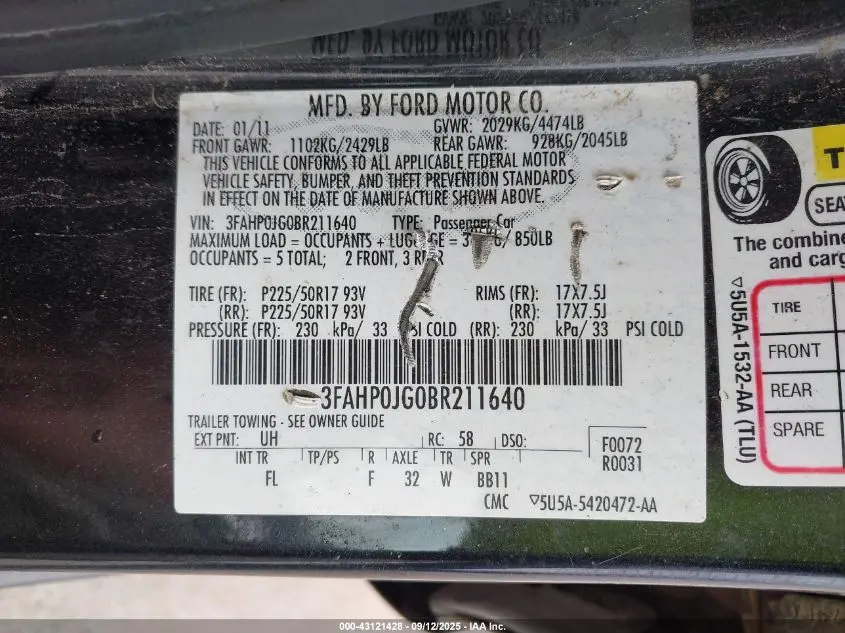 2011 FORD FUSION SEL