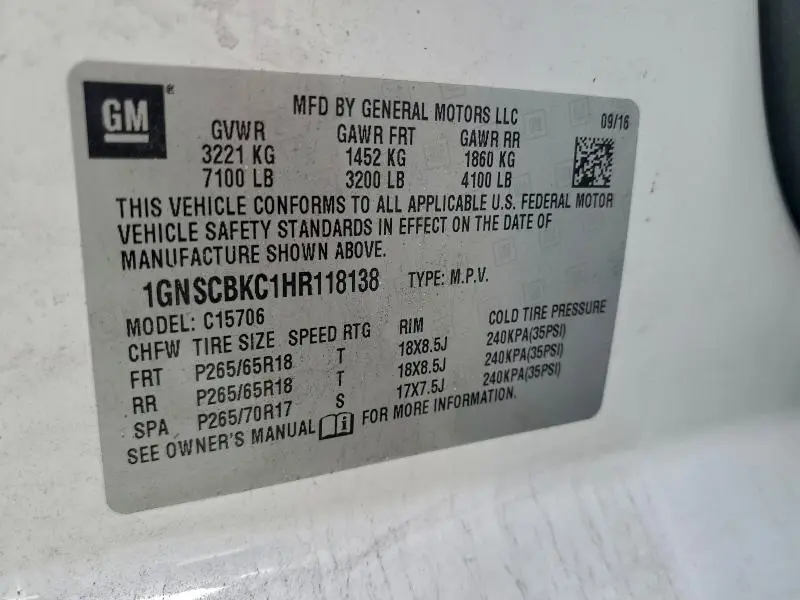 2017 CHEVROLET TAHOE C1500 LT  