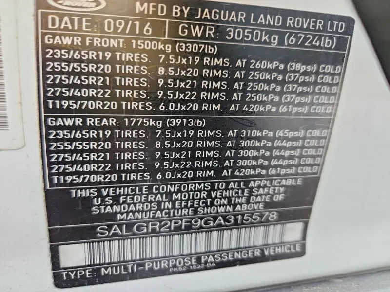 2016 LAND ROVER RANGE ROVER   