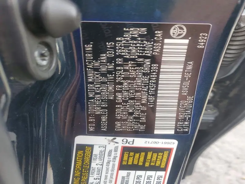 2015 TOYOTA CAMRY LE  