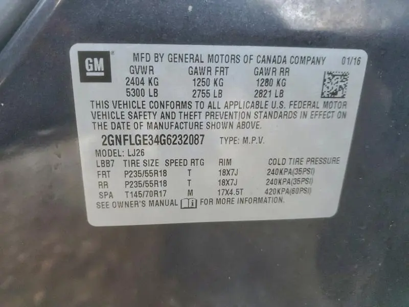 2016 CHEVROLET EQUINOX LTZ  