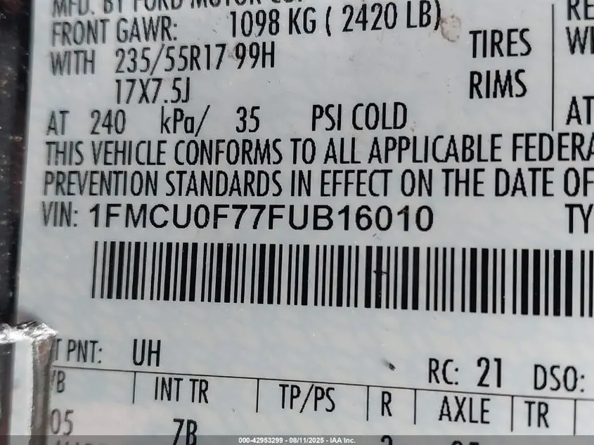 2015 FORD ESCAPE S