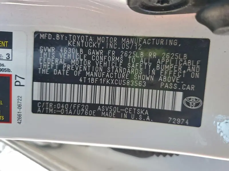 2012 TOYOTA CAMRY BASE  