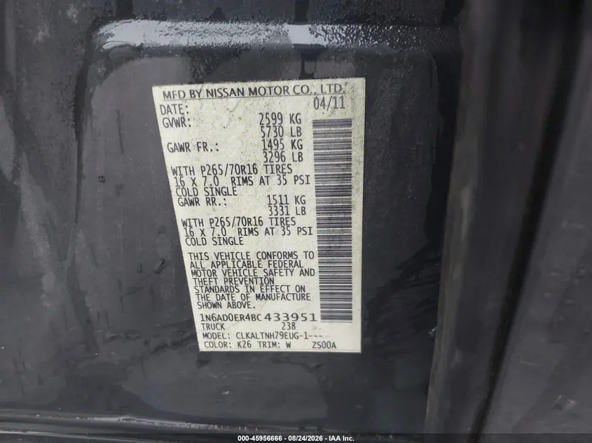 2011 NISSAN FRONTIER SV