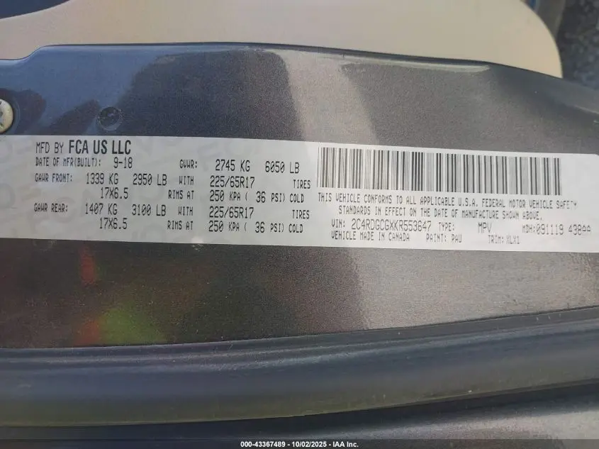 2019 DODGE GRAND CARAVAN SXT