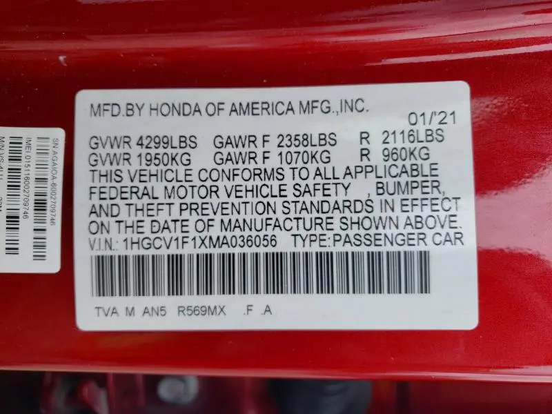 2021 HONDA ACCORD LX  