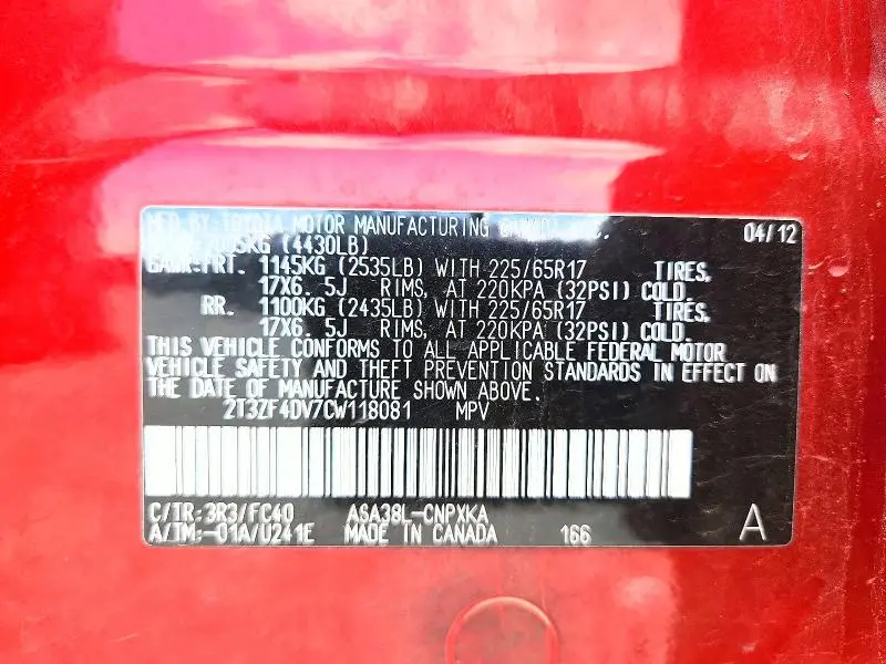 2012 TOYOTA RAV4 BASE  
