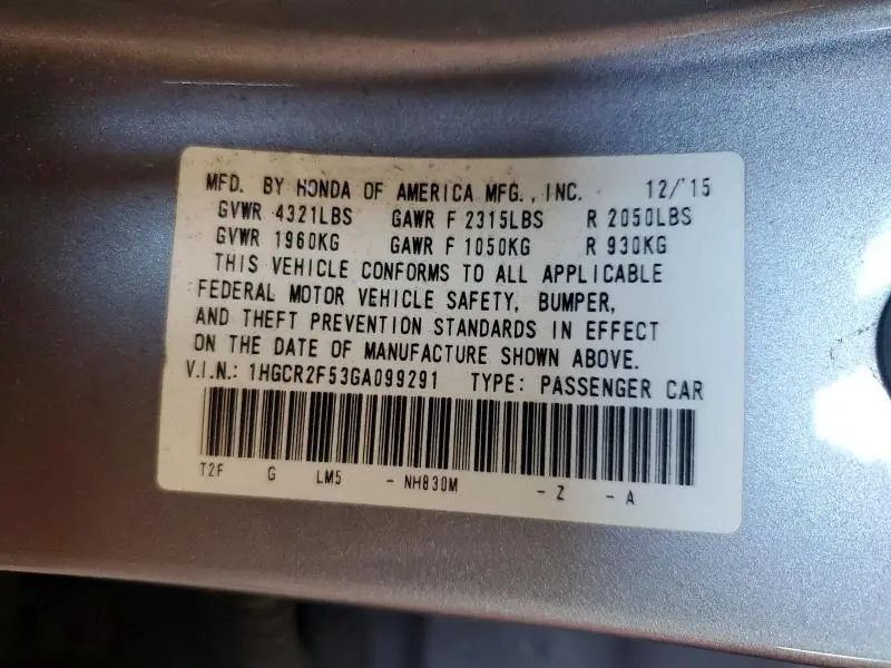 2016 HONDA ACCORD SPORT  