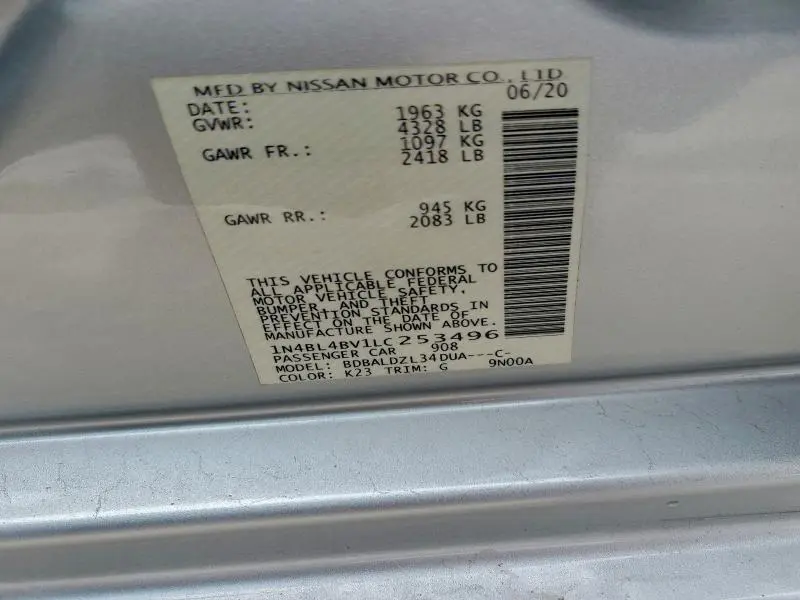 2020 NISSAN ALTIMA S  