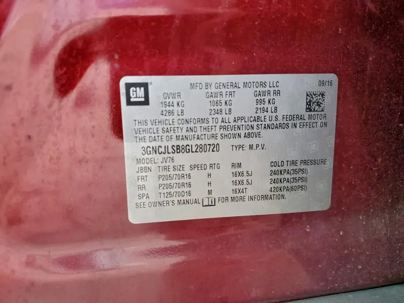 2016 CHEVROLET TRAX 1LT  