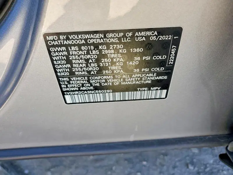 2022 VOLKSWAGEN ATLAS SE  