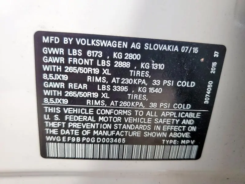 2016 VOLKSWAGEN TOUAREG SPORT  