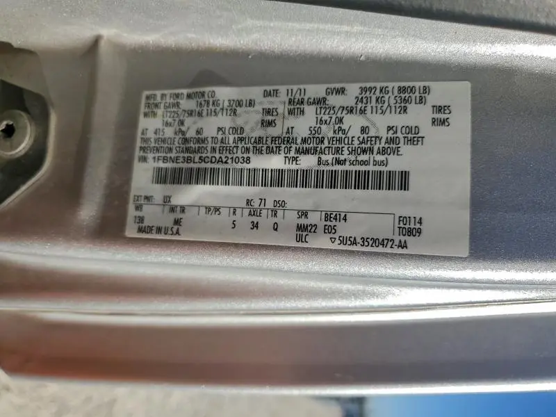 2012 FORD ECONOLINE E350 SUPER DUTY WAGON  