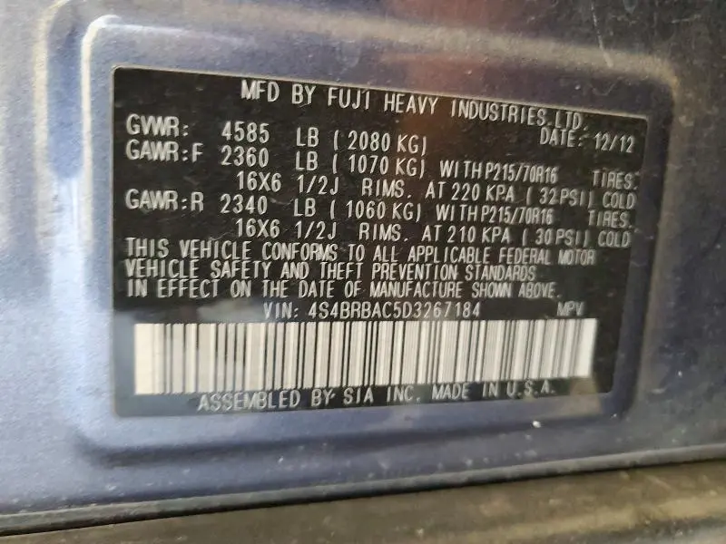 2013 SUBARU OUTBACK 2.5I  