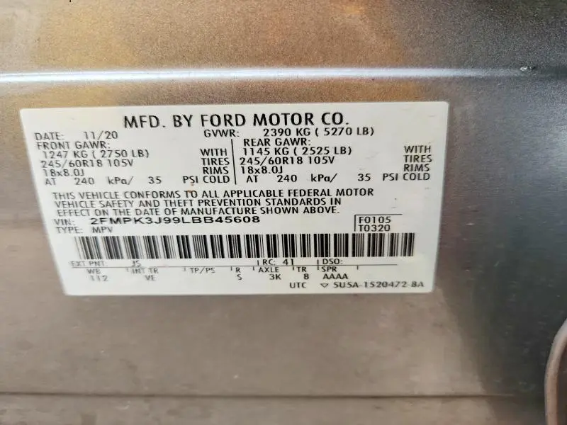 2020 FORD EDGE SEL  