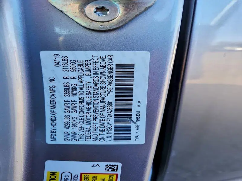 2019 HONDA ACCORD LX  