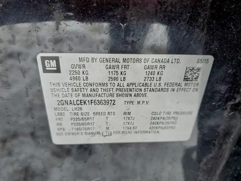 2015 CHEVROLET EQUINOX LT  