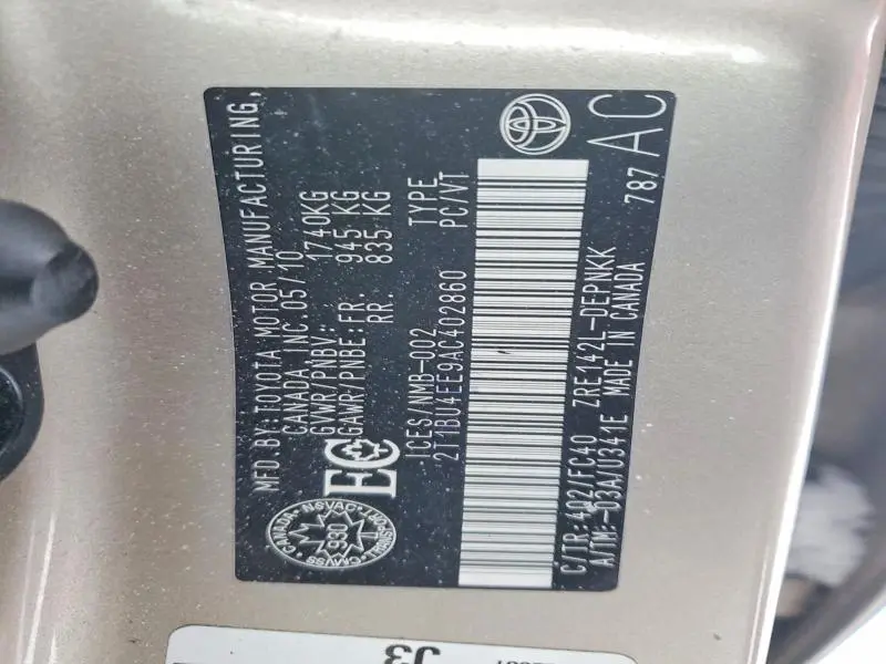 2010 TOYOTA COROLLA BASE  