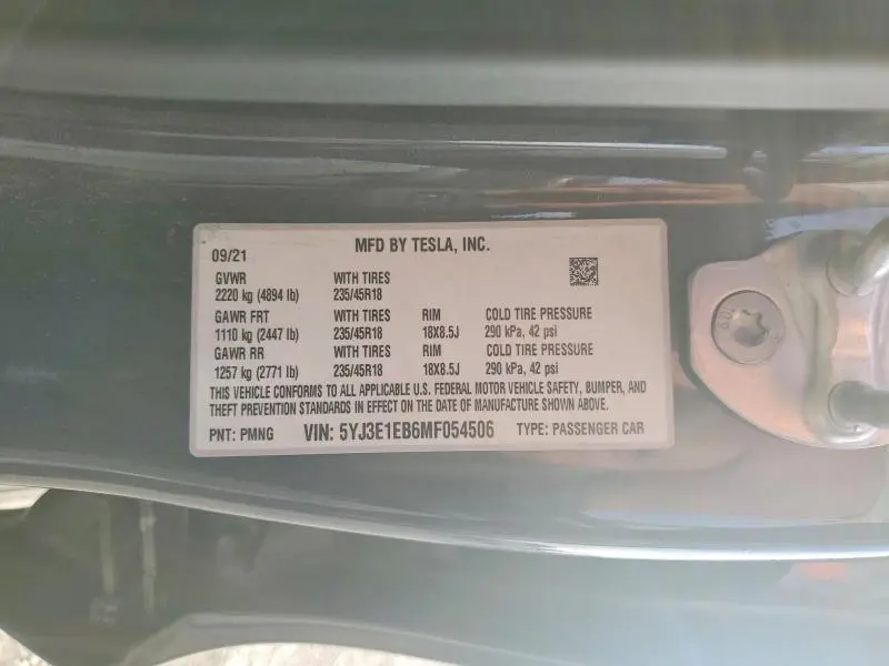 2021 TESLA MODEL 3   