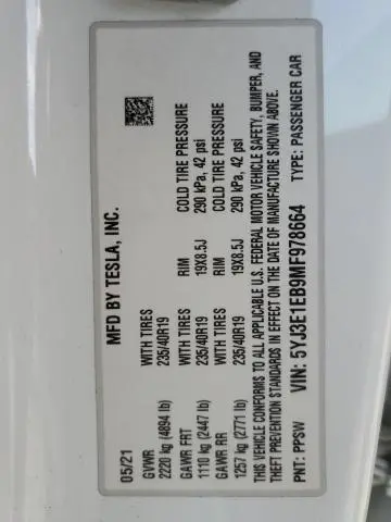 2021 TESLA MODEL 3   