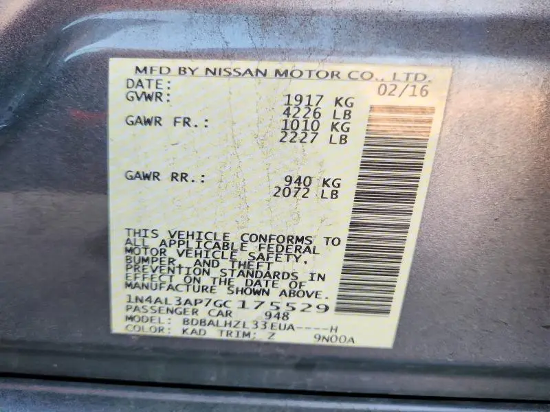 2016 NISSAN ALTIMA 2.5 SR  