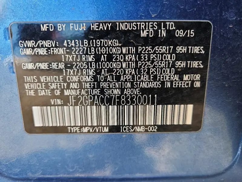 2015 SUBARU XV CROSSTREK 2.0 PREMIUM  