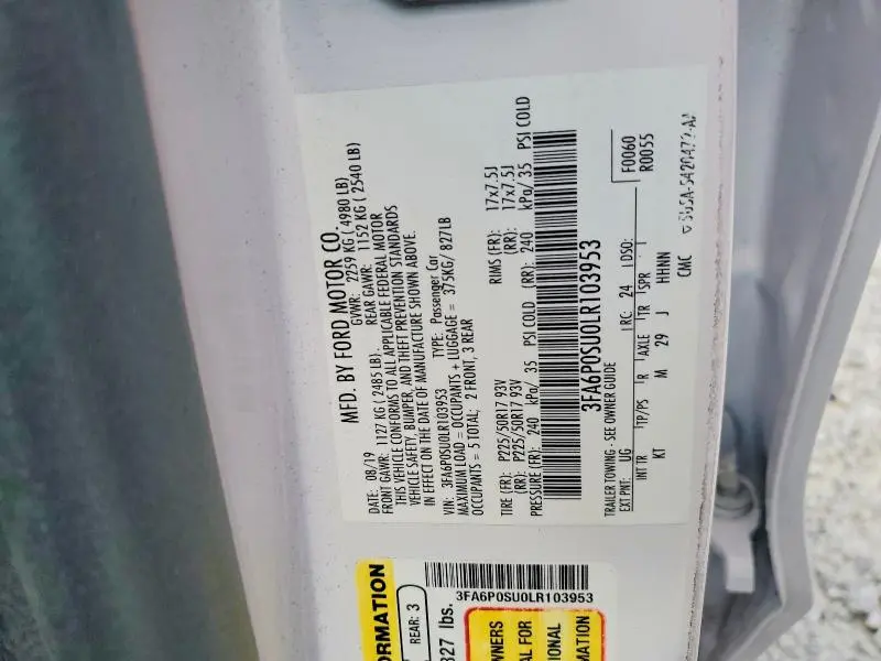 2020 FORD FUSION TITANIUM  