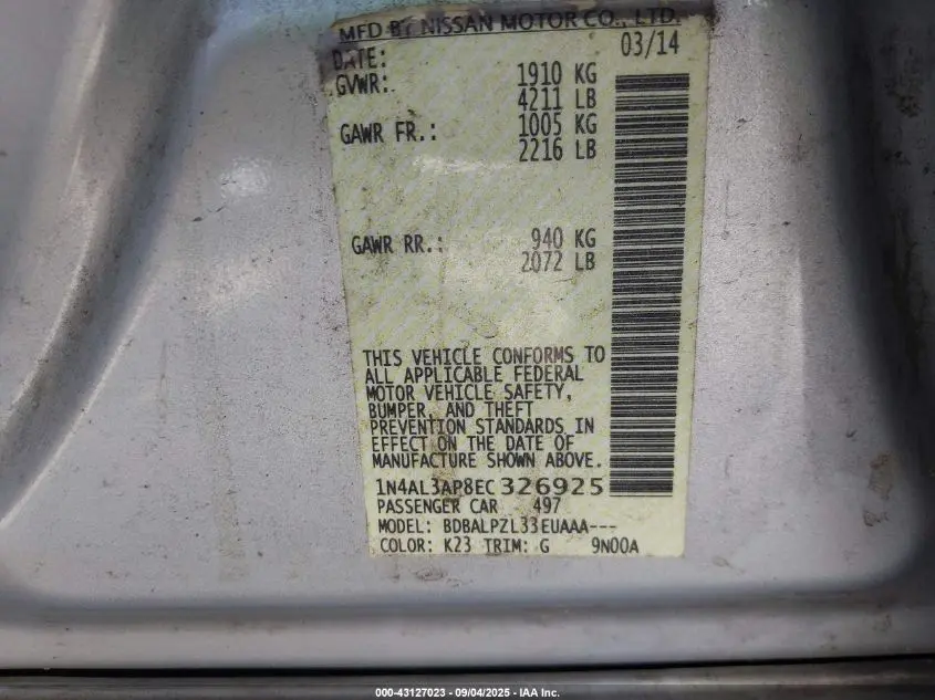 2014 NISSAN ALTIMA 2.5