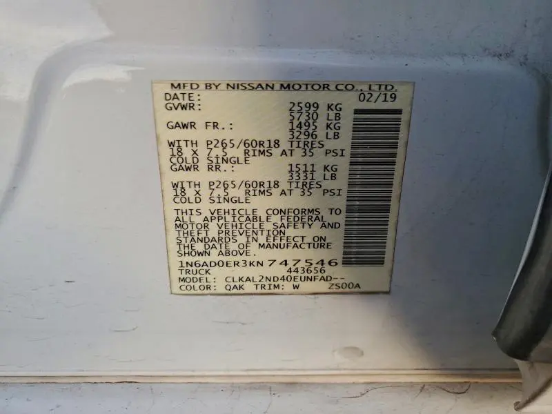 2019 NISSAN FRONTIER S  