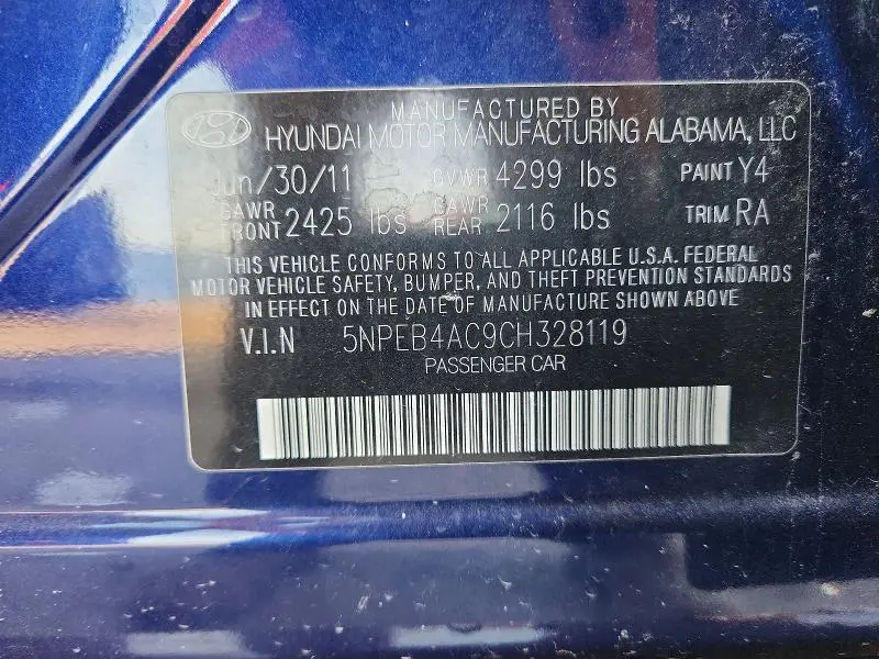 2012 HYUNDAI SONATA GLS  
