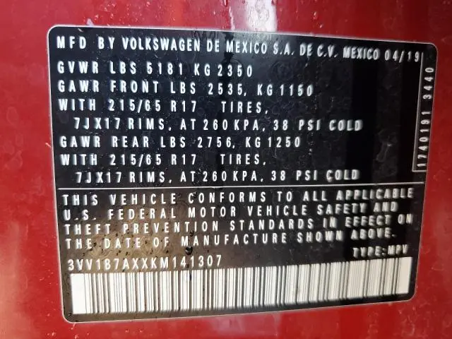 2019 VOLKSWAGEN TIGUAN S  