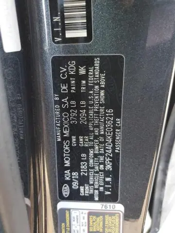 2019 KIA FORTE FE  
