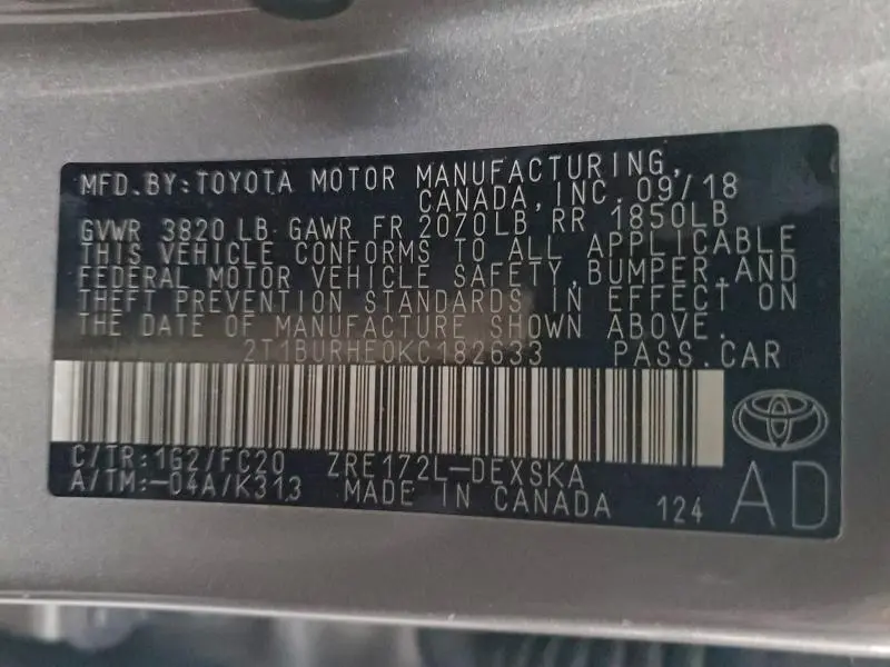 2019 TOYOTA COROLLA   