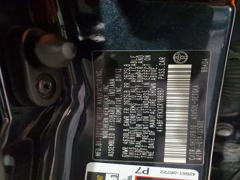 2012 TOYOTA CAMRY BASE  