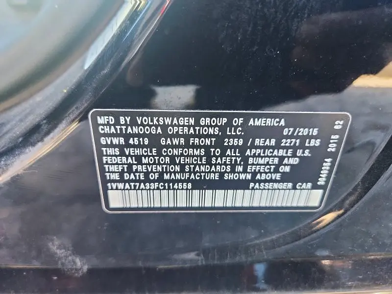 2015 VOLKSWAGEN PASSAT S  