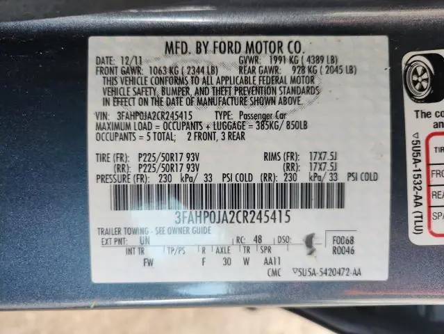 2012 FORD FUSION SEL  
