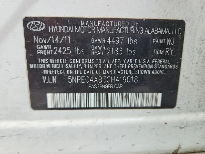 2012 HYUNDAI SONATA SE 2.0T  