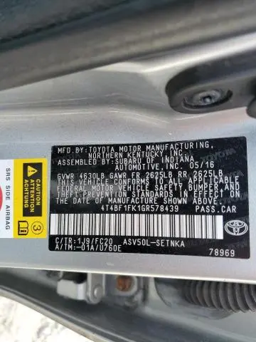 2016 TOYOTA CAMRY LE  