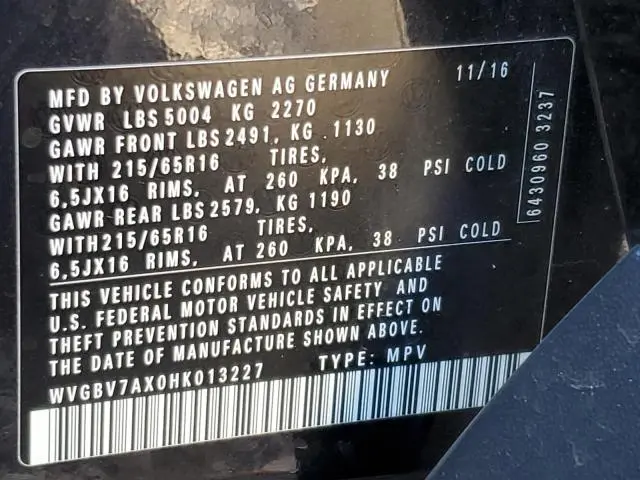 2017 VOLKSWAGEN TIGUAN S  