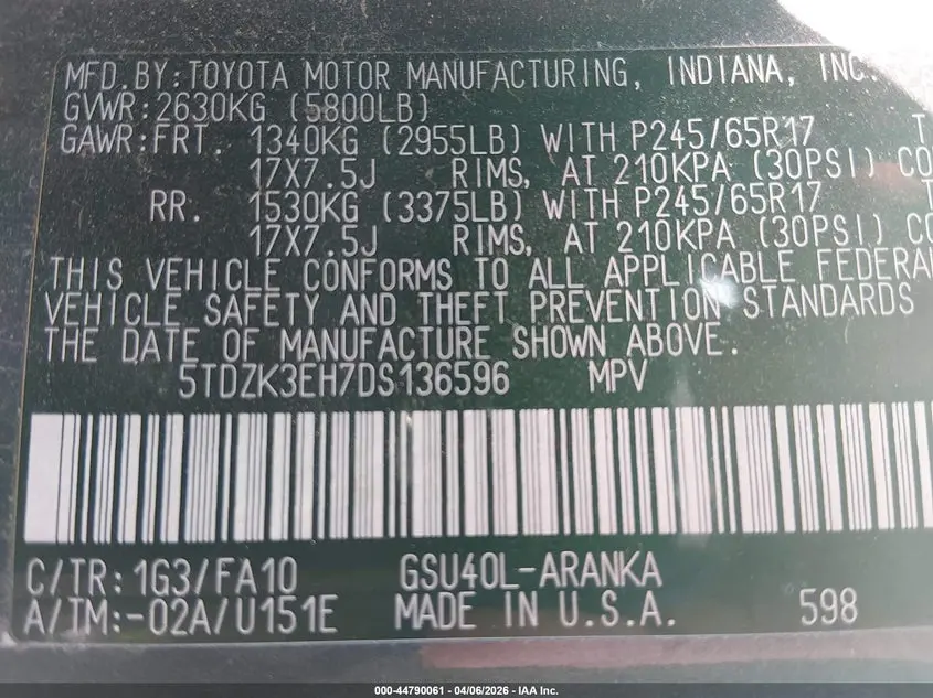 2013 TOYOTA HIGHLANDER BASE PLUS V6