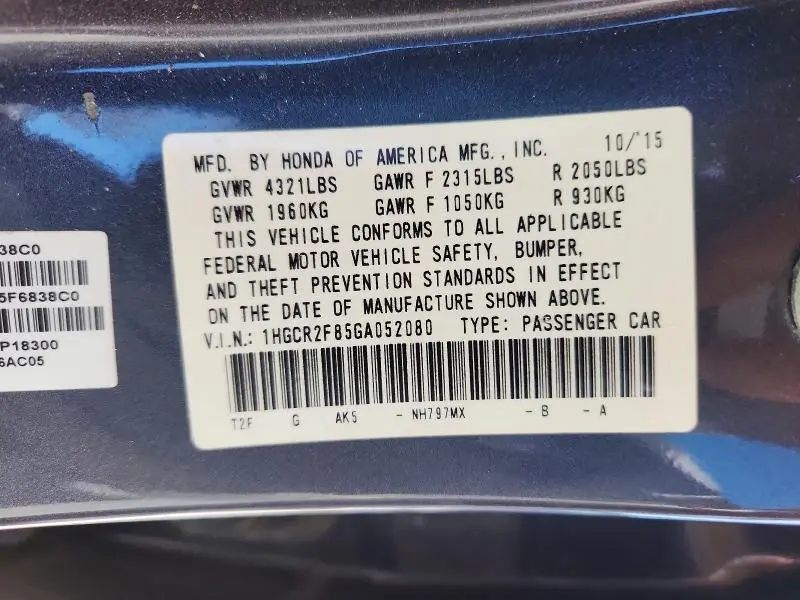 2016 HONDA ACCORD EXL  