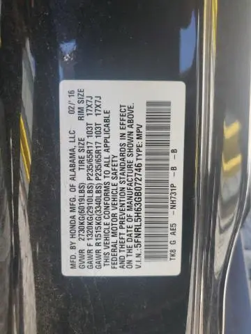2016 HONDA ODYSSEY EXL  
