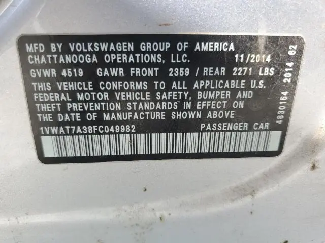 2015 VOLKSWAGEN PASSAT S