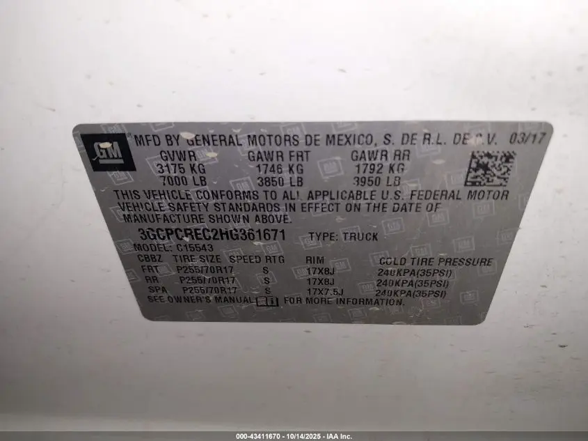 2017 CHEVROLET SILVERADO 1500 1LT