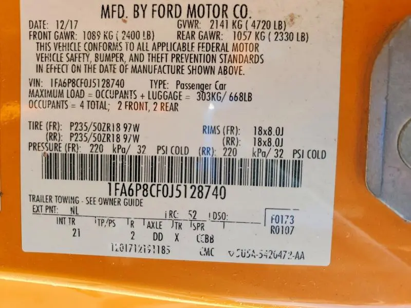 2018 FORD MUSTANG GT  