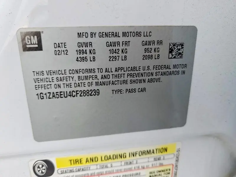 2012 CHEVROLET MALIBU LS  