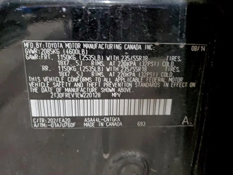 2014 TOYOTA RAV4 LIMITED  