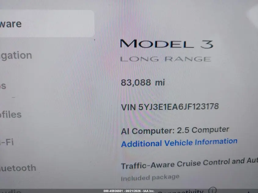 2018 TESLA MODEL 3 LONG RANGE/MID RANGE