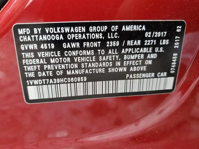 2017 VOLKSWAGEN PASSAT R-LINE  
